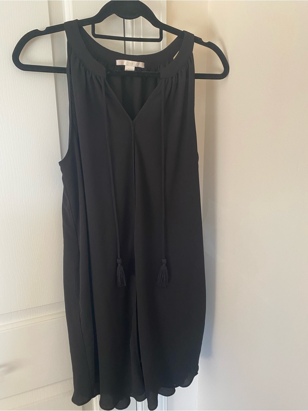 C&E Sleeveless Black Midi Dress with Tassel Tie